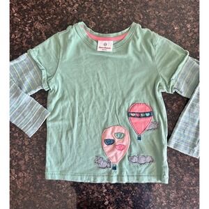 Hanna Andersson Girls Long Sleeve Sage Shirt Hot Air Balloons 120cm Size 6-7